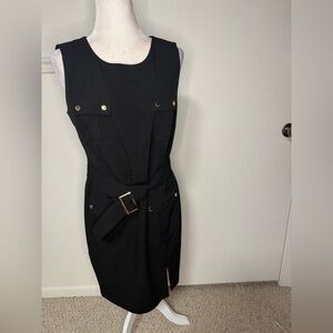 Calvin Klein Black Midi Dress with Gold Accents size 10